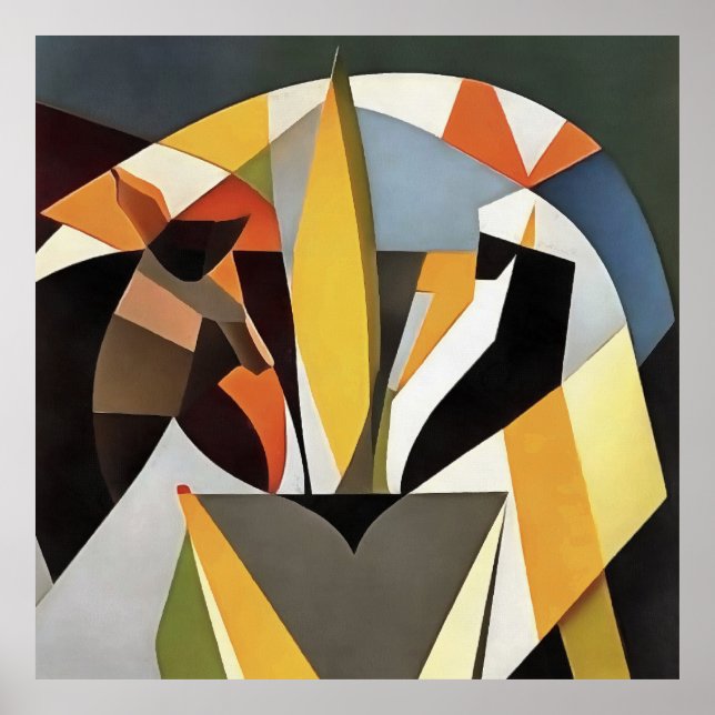 Poster Leão Em Estilo Geométrico De Arte Abstrato (Frente)