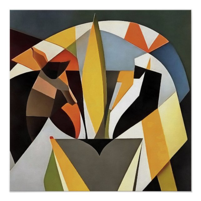 Pôster Leão Em Estilo Geométrico De Arte Abstrato (Frente)