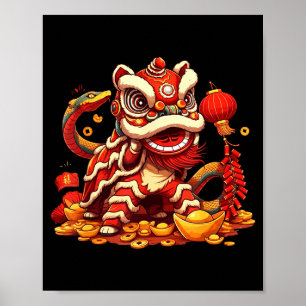 Poster Leão Engraçado Cobra Ano Novo Chinês 2025 Mulheres