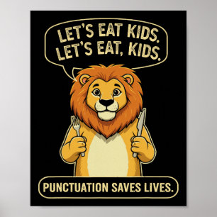 Poster Leão Engraçado Vamos Comer Crianças Pontuação Salv