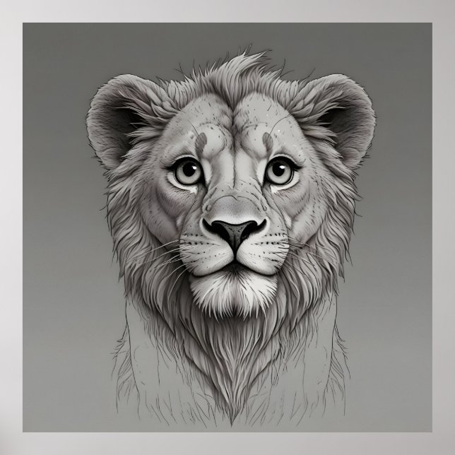 Poster leão fofo com olhos grandes (Frente)