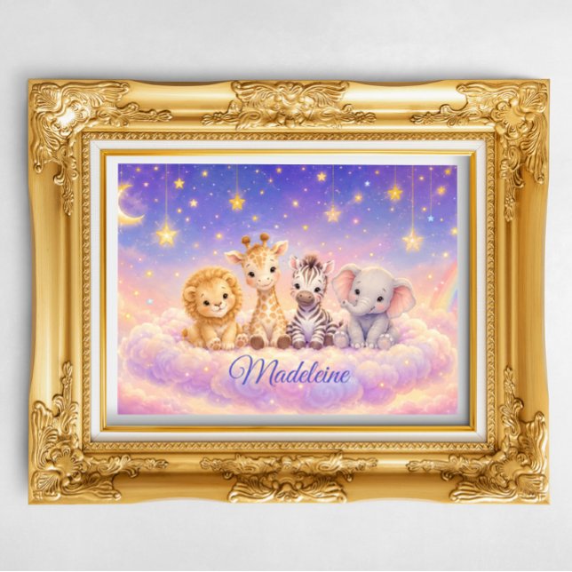 Poster Leão Girafa Zebra e Elefante Bebê Personalizado  (Criador carregado)