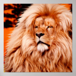 Pôster Leão Laranja Céu Africano Foto Pintura