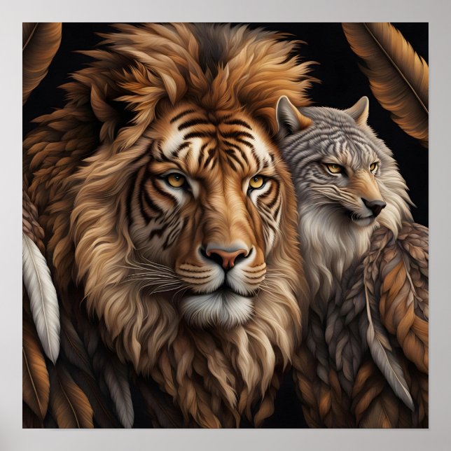 Poster Leão, Lobo com Encaminhamento Enfrentado (Frente)