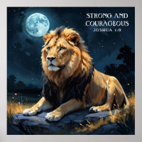 Leão Majestoso à Noite com Estrelas e Lua Fé