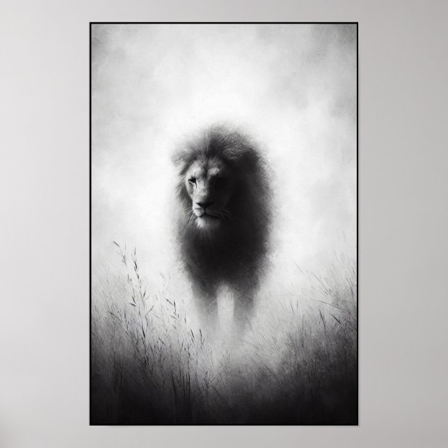 Poster Leão Majestoso Em Mist Gentil (Frente)