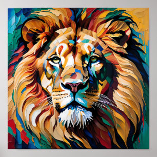 Poster Leão Majestoso em Ondas de Cores Intensas – Animal