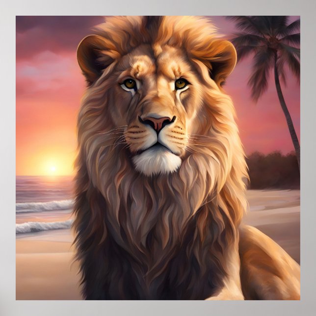 Poster Leão na praia (Frente)