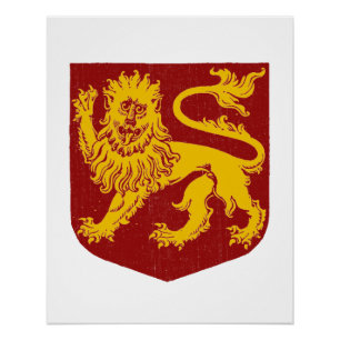 Pôster Leão ouro no Red Shield Heraldry