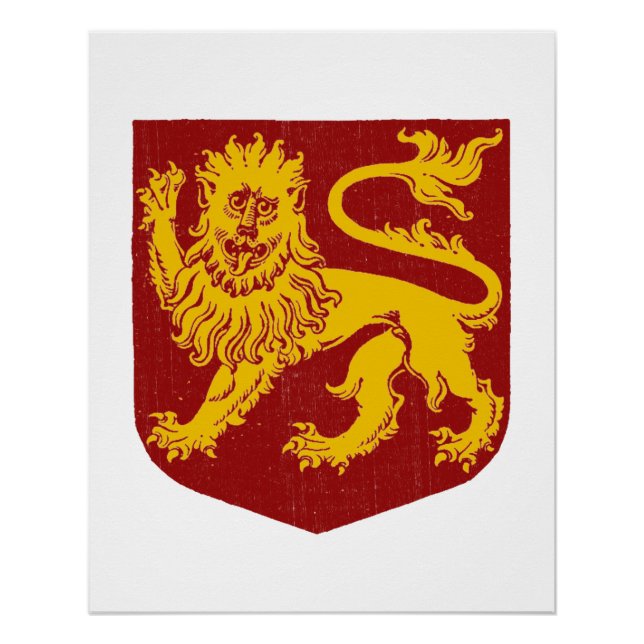 Pôster Leão ouro no Red Shield Heraldry (Frente)