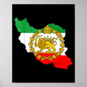 Poster leão persa, mapa do Irã, bandeira iraniana, leão &
