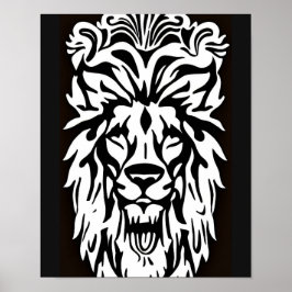 Poster Leão preto e branco com gravura