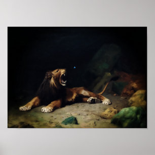 Pôster Leão que agarra em uma borboleta