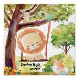 Pôster Leão, Raposa, Coelho e Pássaros Balançando Natu