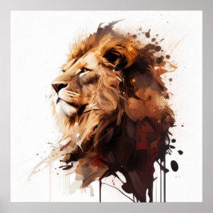 Poster Leão Retrato Animal Pintura Vida Selvagem Montanha
