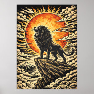 Poster Leão Rugindo Ao Sol - Arte Inspiradora