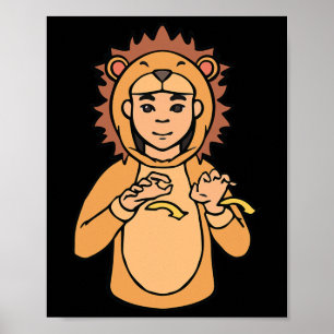 Poster Leão Sinal Gestual ASL Consciencialização Perda Au