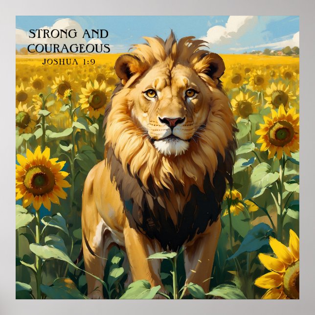 Poster Leão Único na Fé Amarela do Campo de Girassol (Frente)