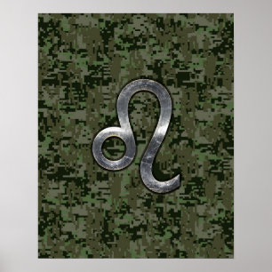 Pôster Leão Zodiac - Sinal de Camuflagem Digital Verde