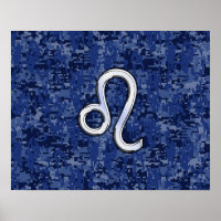 Leão Zodiac - Sinal sobre Camuflagem Digital Azul
