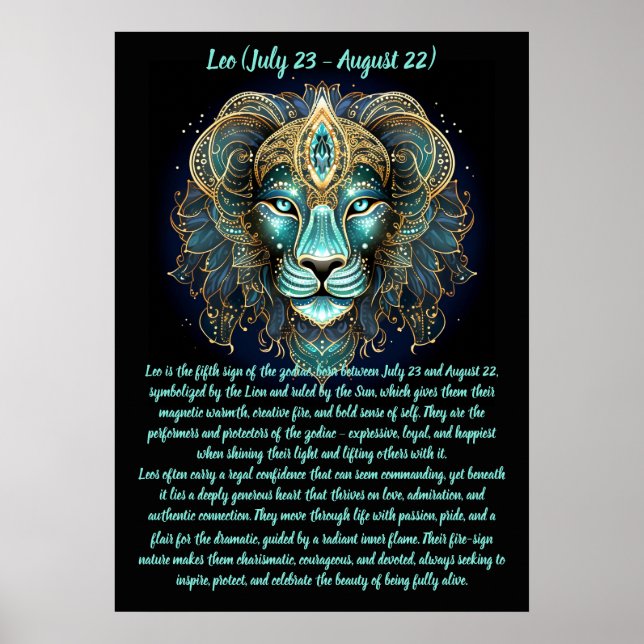 Poster Leão Zodíaco – Força Radiante e Majestade Solar (Frente)