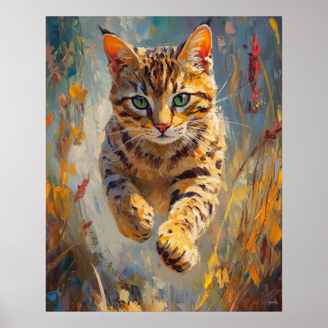 Poster  Leaping Bengal Cat Art (Frente)