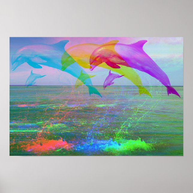 Poster Leaping dolphins rainbow (Frente)
