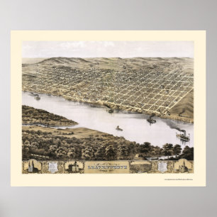 Pôster Leavenworth, mapa panorâmico de KS - 1869