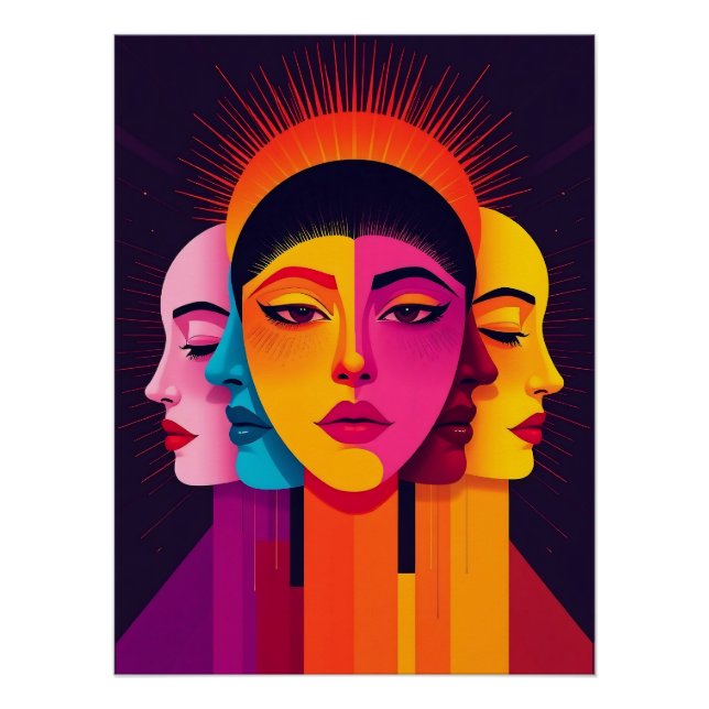 Pôster Lebendige abstrakte geometrische Köpfe (Frente)