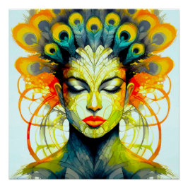 Pôster Lebendige Pfauenfeder-Schönheit Verschmelzung