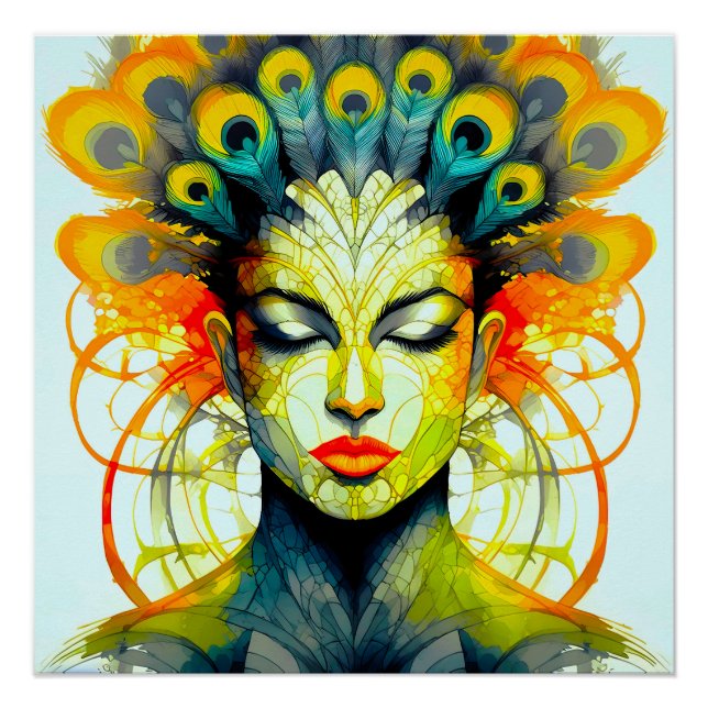 Pôster Lebendige Pfauenfeder-Schönheit Verschmelzung (Frente)