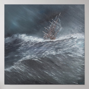 Pôster Lebreiro do HMS em uma tempestade fora do chifre