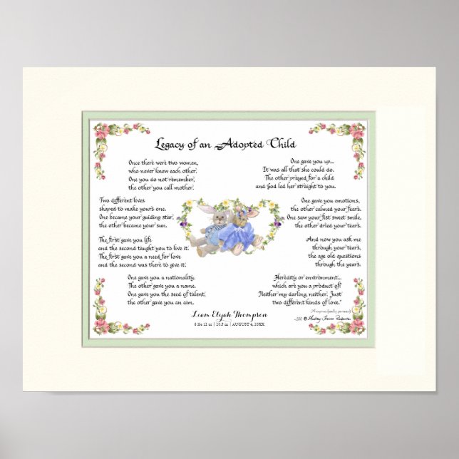 Pôster Legado de Rosa Adotado para a Caligrafia Infantil (Frente)