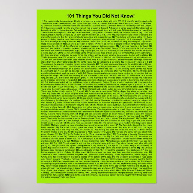 Poster Legal 101 Coisas Que Você Não Sabia (Limão Neon) (Frente)