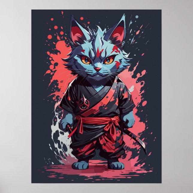 Poster Legal Cinza d'água Ninja Cat Warrior (Frente)