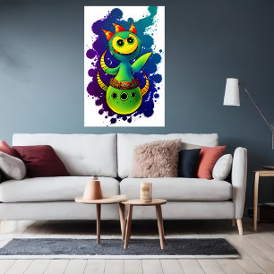 Poster Legal criatura verde alienígena amarela Arte AI