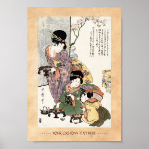 Pôster Legal dama ukiyo-e do japão e crianças