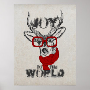 Pôster Legal desenho engraçado de cervo "Joy to the Worl