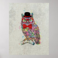 Legal e engraçada moda aquarela colorida coruja