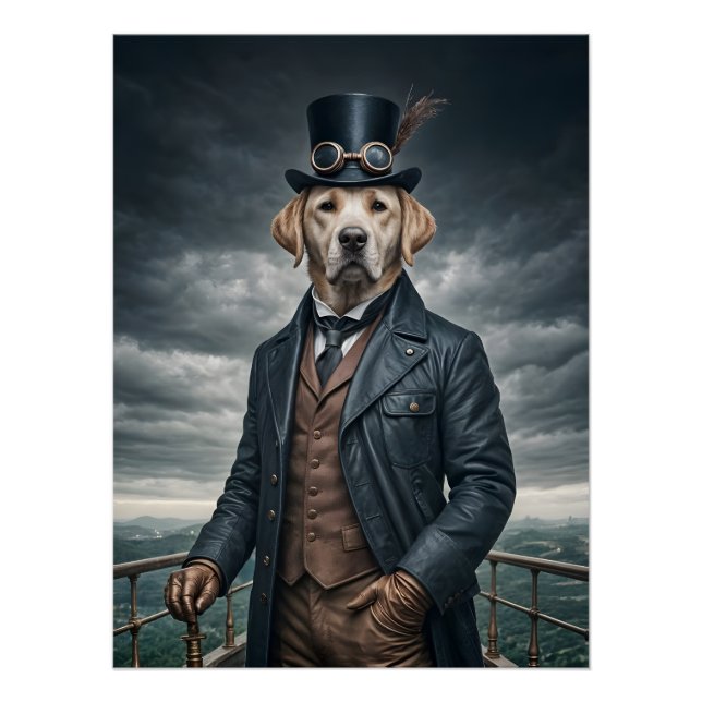 Pôster Legal Elegante Victoriana Steampunk Labrador Dog A (Frente)