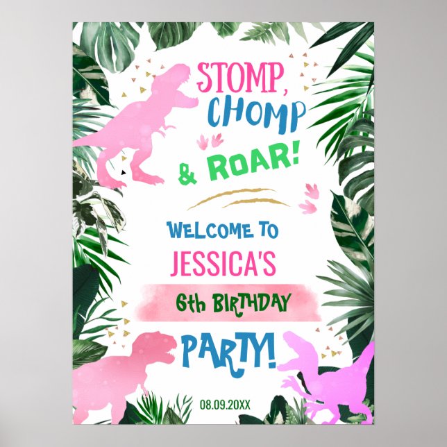 Poster Legal garota rosa Dino-saur, boas vindas T-Rex (Frente)