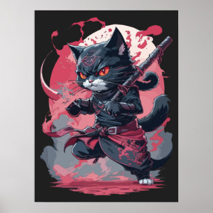 Poster Legal incêndio esplash Black Ninja Cat Warrior