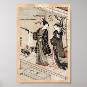 Poster Legal japanês vintage ukiyo-e scroll dois geisha