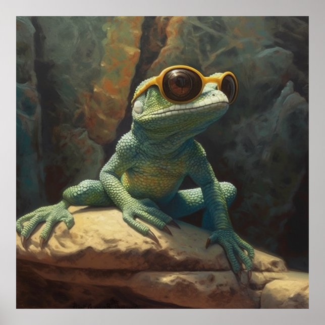 Poster legal lagartixa verde vestindo óculos escuros (Frente)