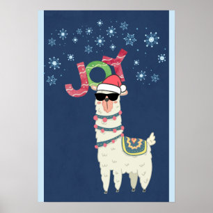 Poster Legal Llama em Santa Hat com flocos de neve no Nat