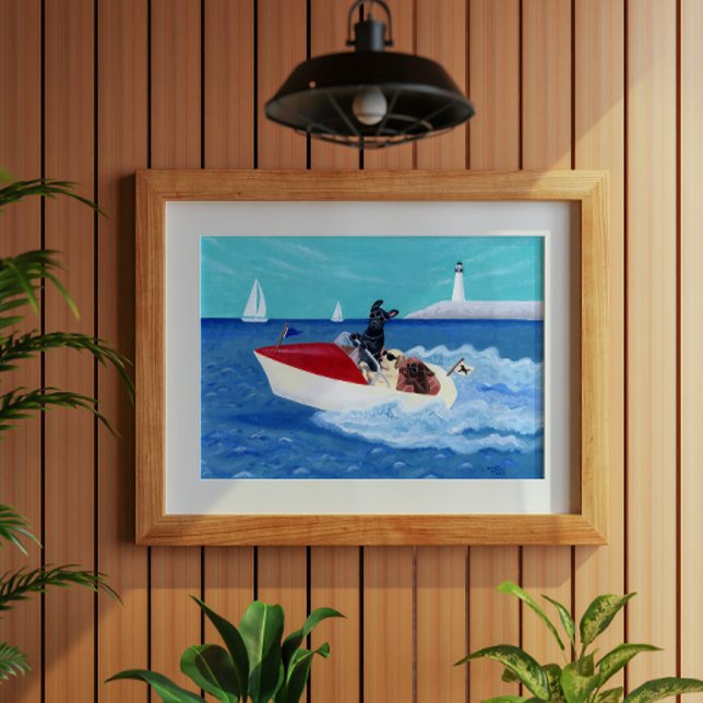 Poster Legal pintura de Labradores de Verão (Cool Summer Labradors Poster for Labrador Owners, Summer House and Beach House.  Whimsical Lab Art.)