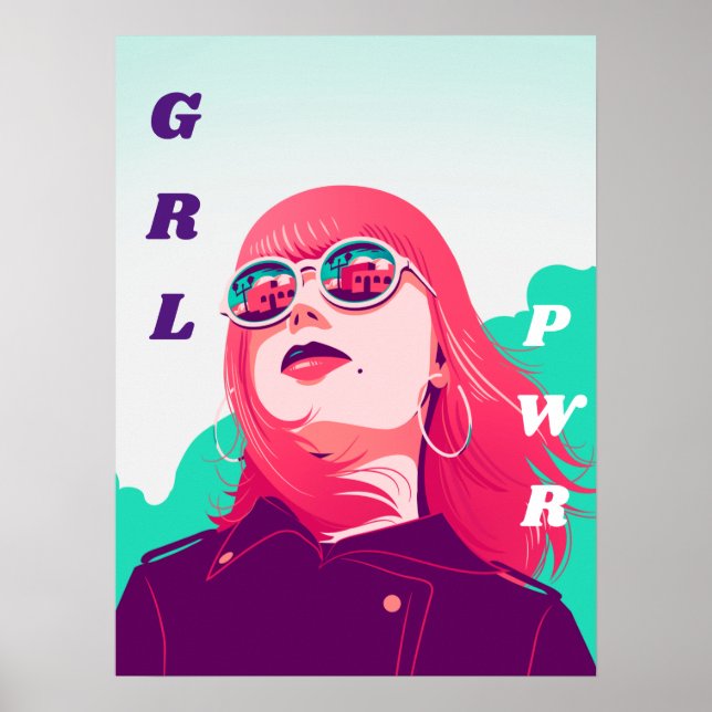 Poster Legal Potência GRL de Cabelo Rosa Rosa, Feminista  (Frente)