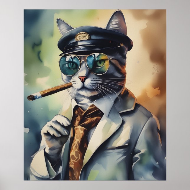 Poster Legal Professor Cat Wall Art, Cigar Smoking Cat (Frente)