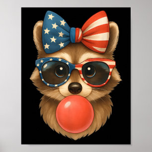 Poster Legal Raccoon Bubble Gum Usa Flag Patriótico 4º De