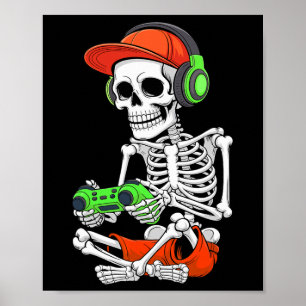Poster Legal Skeleton Gamer Vídeo Jogos Homens de Hallowe